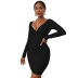 v-neck twisted slim buttocks long-sleeved dress wholesale Nihaostyles clothing vendor NSYSQ71413