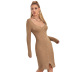 knit chest cup long-sleeved midi dress wholesale Nihaostyles clothing vendor NSYSQ71418