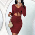 hollow drawstring knitted long-sleeved dress wholesale women clothing Nihaostyles NSYSQ71455