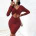 hollow drawstring knitted long-sleeved dress wholesale women clothing Nihaostyles NSYSQ71455