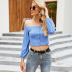 flat collar button long-sleeved short knitted top wholesale women clothing Nihaostyles NSYSQ71461