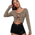 leopard print strappy long-sleeved T-shirt wholesale women clothing Nihaostyles NSYSQ71477