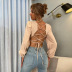 halter straps puff sleeve slim solid color top wholesale women clothing Nihaostyles NSYSQ71487