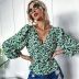 floral loose V-neck lantern sleeve long-sleeved blouse wholesale women clothing Nihaostyles NSYSQ71502