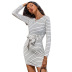 original stripedround neck tie long sleeve dress wholesale women clothing Nihaostyles NSYSQ71509