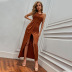 round neck solid color self-cultivation split knit dress wholesale women clothing Nihaostyles NSYSQ71536