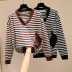  V-neck stitching pocket striped knit top Nihaostyles wholesale clothing vendor NSYID74971