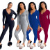 Solid Color Series V-neck Jumpsuit Nihaostyles wholesale clothing vendor NSMDJ75082