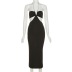 Halter Low-Cut Slit Solid Color Mid-Waist Dress NSXPF75149