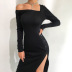 irregular sexy slanted shoulder split high waist mid-length dress nihaostyles clothing wholesale NSXPF75152
