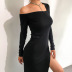  irregular sexy slanted shoulder split high waist mid-length dress nihaostyles clothing wholesale NSXPF75152
