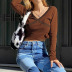 women s V-neck cross lace stitching long-sleeved T-shirt nihaostyles clothing wholesale NSXPF75175