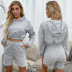 long-sleeved hooded sweatshirt gray shorts female two-piece set Nihaostyles wholesale clothing vendor NSDMB75193