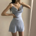 Low-Cut Deep V-Neck Satin Suspender Short Dress NSSSN75222