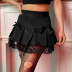 Black Solid Color Pleated Lace Bow Skirt NSSSN75227