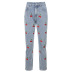 High Waist Slimming Cherry Embroidered Denim Pants NSSSN75234