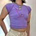 hit color butterfly embroidery round neck ribbed T-shirt Nihaostyles wholesale clothing vendor NSSSN75237
