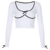 Chest Bow U-Neck Long-Sleeved T-Shirt NSSSN75261
