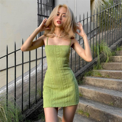 Women's Pure Color Sexy Sling Short High Waist Dress Nihaostyles Clothing Wholesale NSXPF75294
