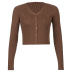 Brown V-Neck Slim Short Knit Cardigan NSSSN75379