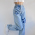 flower pattern stitching contrast color high-waist straight-leg pants Nihaostyles wholesale clothing vendor NSSSN75380