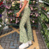 patrón de flor verde impresión en contraste pantalones de pierna recta Nihaostyles vendedor de ropa al por mayor NSSSN75383