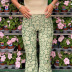 green flower pattern contrast printing straight-leg pants Nihaostyles wholesale clothing vendor NSSSN75383