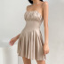 solid color suspender slim-fit pleated dress Nihaostyles wholesale clothing vendor NSSSN75396