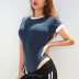 Solid Color Round Neck Short Sleeve Bodysuit NSSSN75401