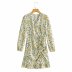 V-neck slim drawstring pleated floral dress Nihaostyles wholesale clothing vendor NSAM75462
