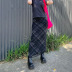 Double-Layer Plaid Mesh Mid-Length Skirt NSSSN75485