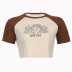 Round Neck Brown Raglan Sleeve Letter Printed Loose T-Shirt NSSSN75495