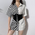 checkerboard stitching contrast color loose lapel shirt Nihaostyles wholesale clothing vendor NSSSN75553