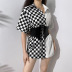 Camisa de solapa suelta de color de contraste de costura de tablero de ajedrez Proveedor de ropa al por mayor de Nihaostyles NSSSN75553