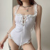 lace bandage one-shoulder slim tube bodysuit Nihaostyles wholesale clothing vendor NSSSN75564