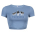 letter printing irregular hem blue T-shirt Nihaostyles wholesale clothing vendor NSSSN75581