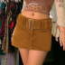 Retro High-Waist Corduroy Short Skirt With Belt NSSSN75585