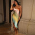 fashion rainbow sling V-neck open back dress Nihaostyles wholesale clothing vendor NSXPF75597