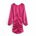 pleated satin long-sleeved round neck dress Nihaostyles wholesale clothing vendor NSAM75848
