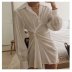 folds irregular slim fit V-neck shirt dress  Nihaostyles wholesale clothing vendor NSAM75857