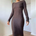 women s knit round neck pile sleeves solid color slim dress nihaostyles clothing wholesale NSXPF75933
