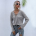 new solid color pullover long-sleeved V-neck lace sweater Nihaostyles wholesale clothing vendor NSDMB75939