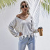 new knitted V-neck distressed sweater Nihaostyles wholesale clothing vendor NSDMB75940