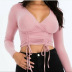 long-sleeved V-neck drawstring top Nihaostyles wholesale clothing vendor NSYBN75998