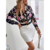 V-neck floral slim fit printed knitted shirt nihaostyles clothing wholesale NSJM76014
