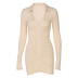 women s V-neck lapel long-sleeved pleated tight-fitting dress nihaostyles clothing wholesale NSLJ76047