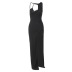 women s solid color slim hollow lace split dress nihaostyles clothing wholesale NSLJ76079