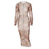 women s net yarn printing round neck long-sleeved dress nihaostyles clothing wholesale NSLJ76183