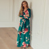 women s V-neck long-sleeved floral knitted dress nihaostyles clothing wholesale NSHYG76282