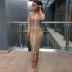 contrast color long-sleeved slim mid-length dress wholesale Nihaostyles clothing vendor NSXPF71574